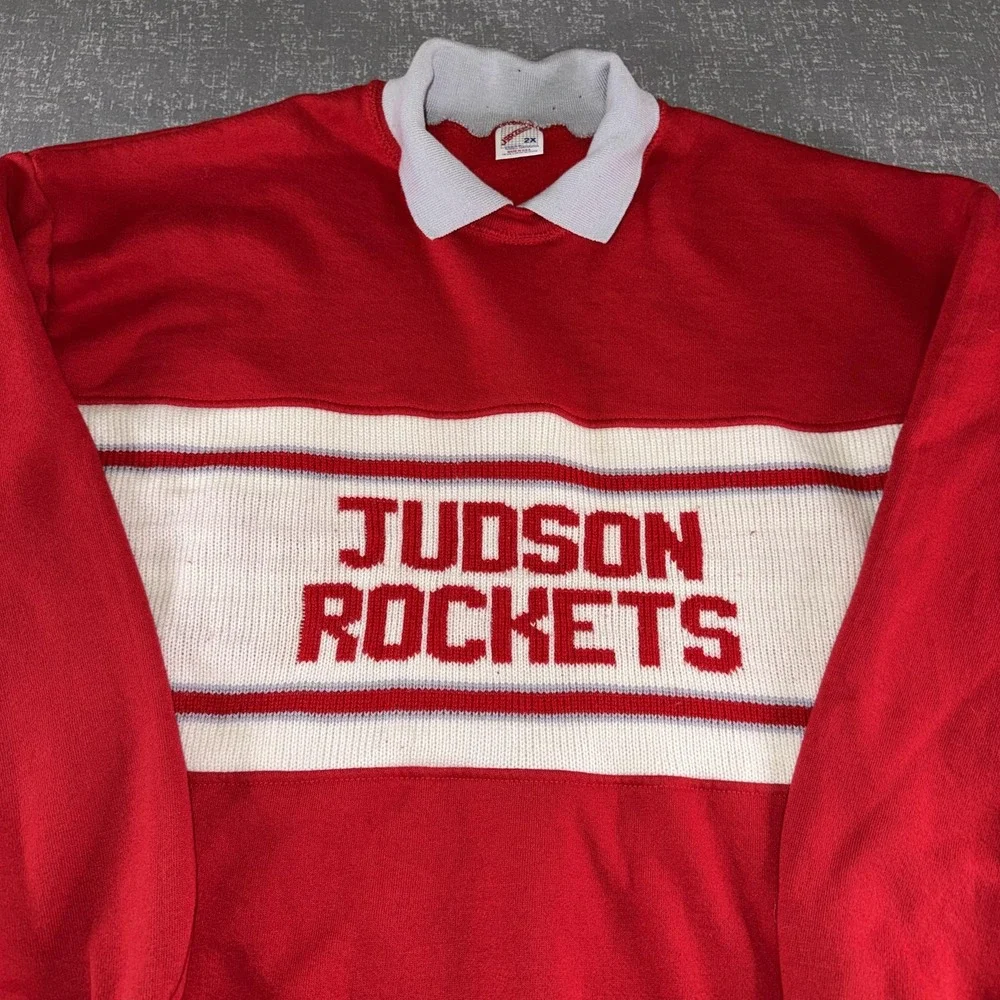 Vintage‎ Judson Rockets Sweatshirt Mens 2XL Red Collared Pullover Jerzees USA